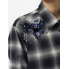 DANTE 6 - Eason Embellished Check Cropped Shirt | Nocturnal Blue 